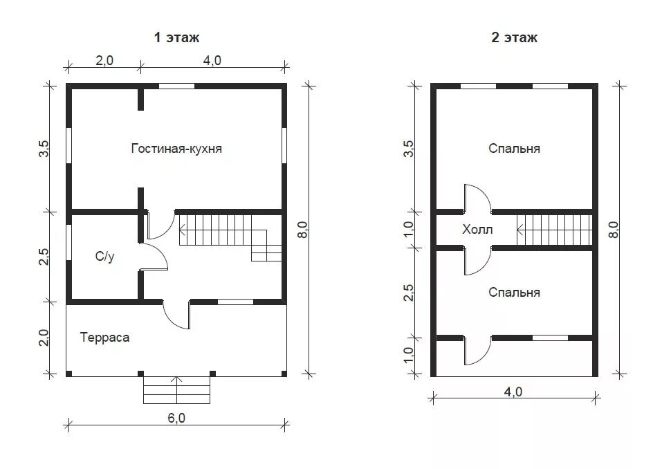 Примеры планировки дома 6 5х11 7 Каркасно-щитовой двухэтажный дом 6x8 площадью 80 кв.м. "Юг Дом"