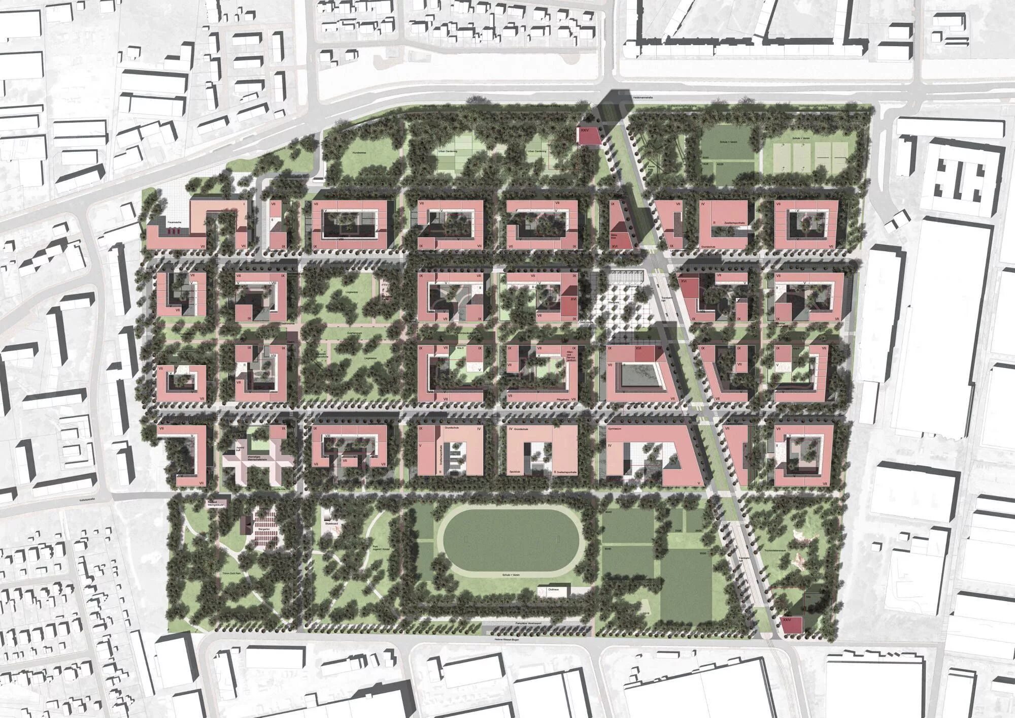 Примеры планировки городов Heimat in der Bayernkaserne - Wettbewerb in München entschieden Städtebauplan, S