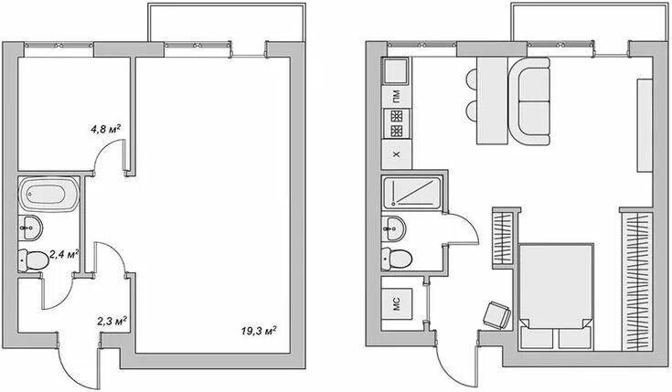 Примеры планировки однокомнатной квартиры Elegáns lakberendezés 29m2-en - art deco és klasszikus hangulat egy kis lakásban