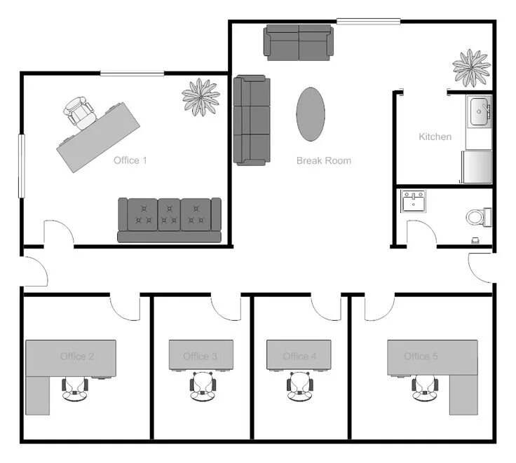 Примеры планировки помещений Example Image: Office Building Floor Plan Grundriss, Buero