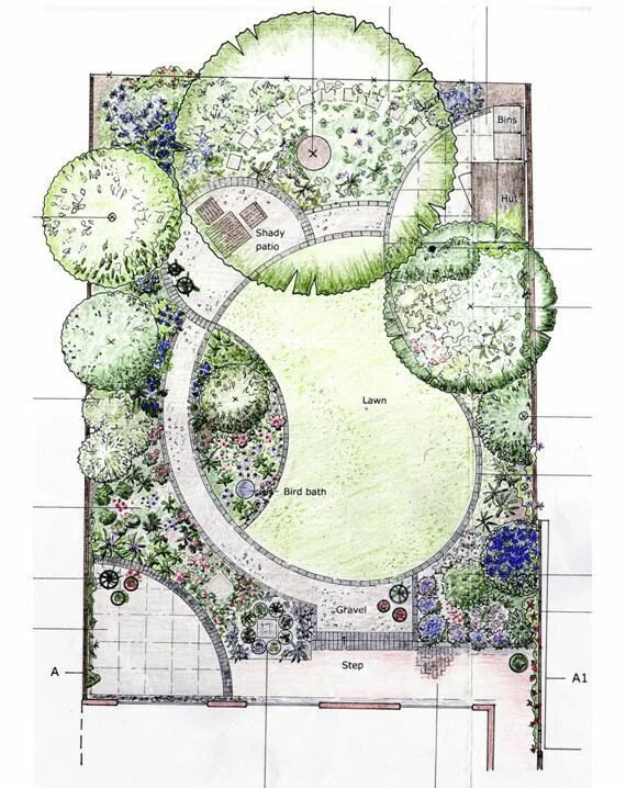 Примеры планировки садов Ландшафтный дизайн участка - план Flower garden design, Garden design layout, Ga