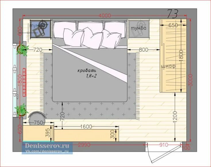 Примеры планировки спальни планировка спальни 12 кв м с фото прямоугольная форма Студия Дениса Серова Плани