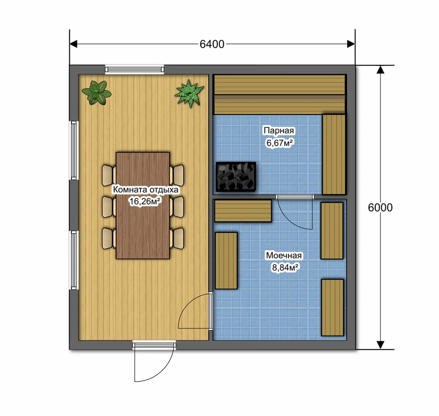 Примеры планировок бань Купить каркасный домокомплект бани 6м на 6м