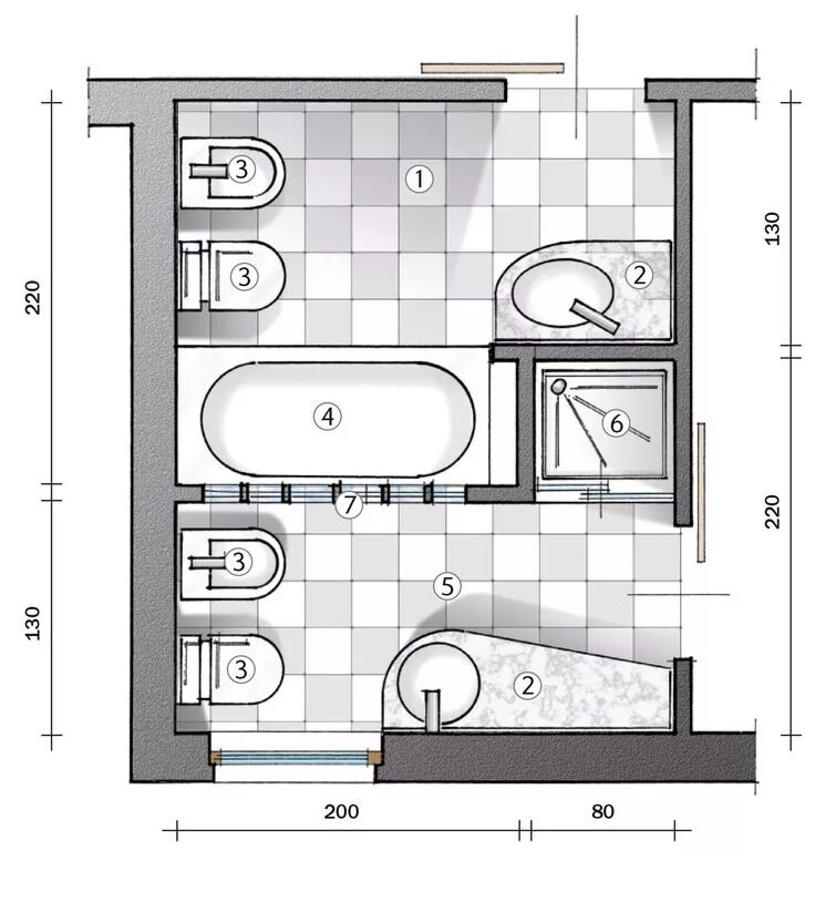 Примеры планировок ванных комнат Ricavare il secondo bagno. Il progetto e planimetria - Cose di Casa Idee bagno p