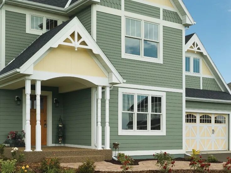 Примеры сайдинга на домах Certainteed Vinyl Siding with scallops Green vinyl siding, Cottage exterior, Vin