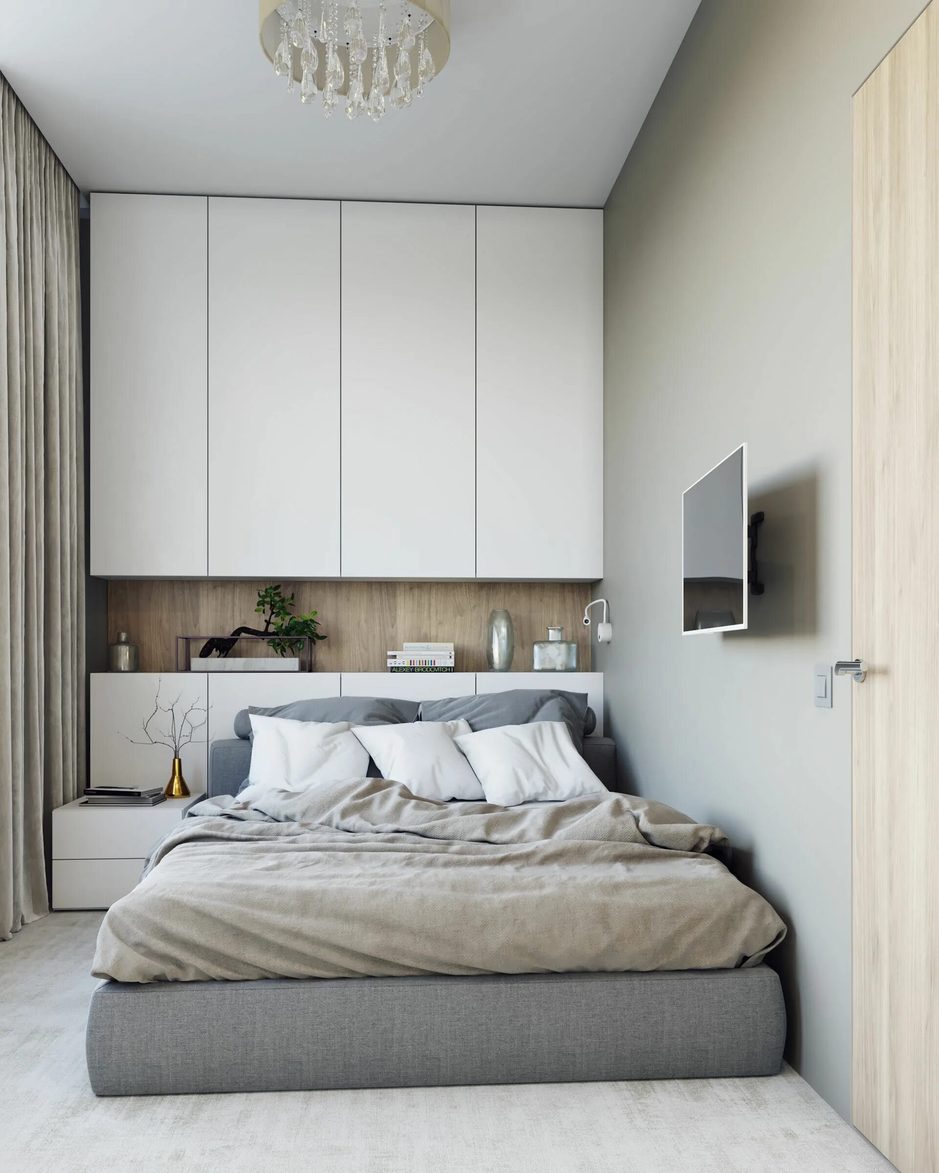 Примеры спален фото 3D rendering modern apartment in Moscow Small apartment bedrooms, Small bedroom,