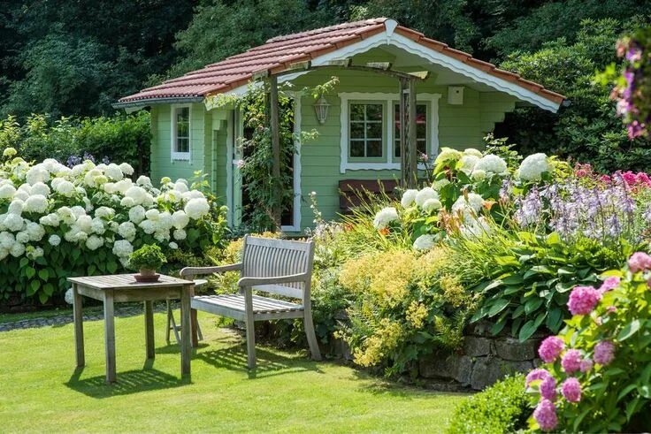 Примеры теплопередачи дома на даче в саду Schrebergarten: Kleiner Garten ganz groß Schrebergarten, Gartengestaltung, Holzh