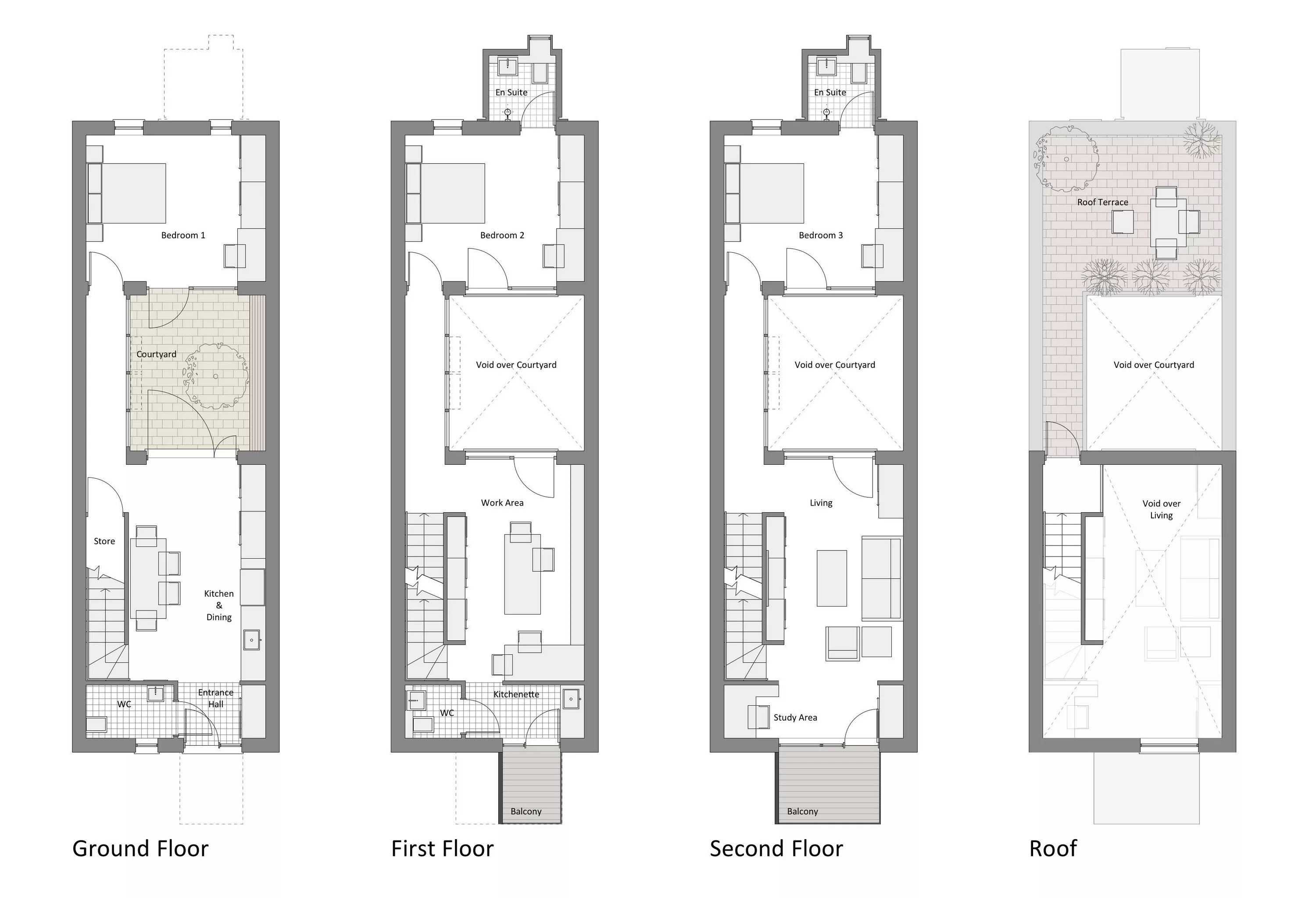 Примеры узких домов narrow row house floor plans - Google Search Row house design, Narrow house plan