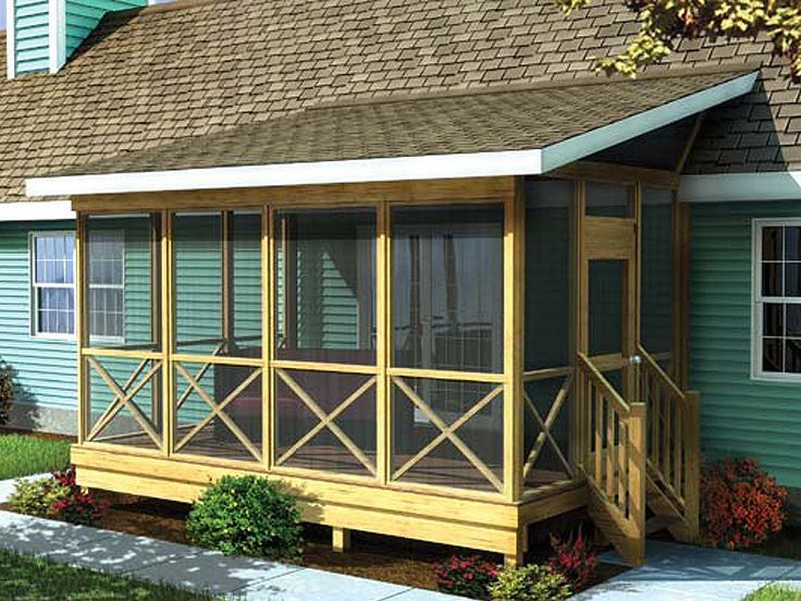 Примеры веранд к дому 047X-0013: Screen Porch Addition with Shed Roof Porch roof design, Building a po