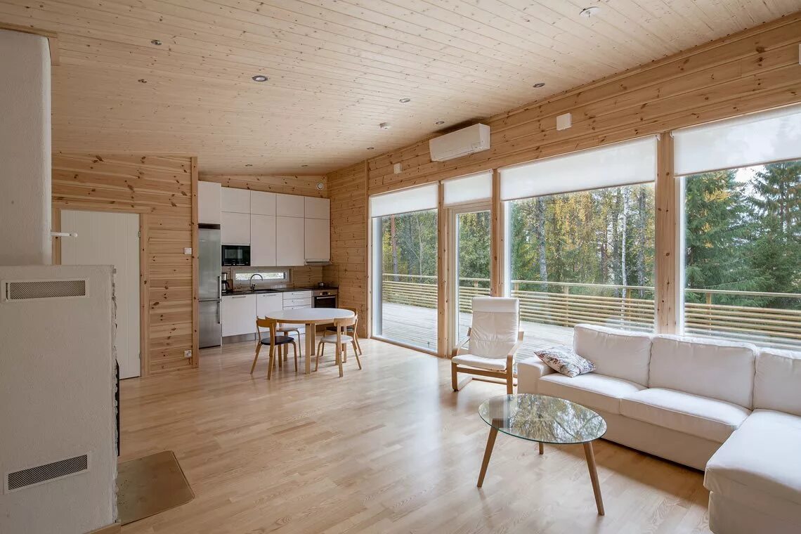 Примеры внутренней отделки каркасного дома Living Recessed Recliner Photos from These Log Cabin Kit Homes From Finland Are 