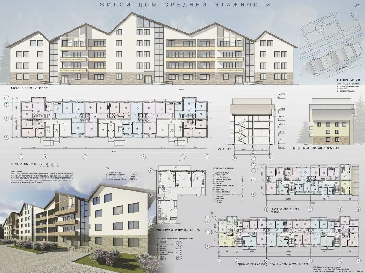 Примеры жилого дома средней этажности Architectural Design for Two-Story Apartment Buildings