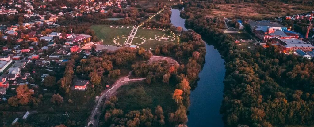 Приморский парк серпухов фото Принарский парк на закате - Фото с высоты птичьего полета, съемка с квадрокоптер