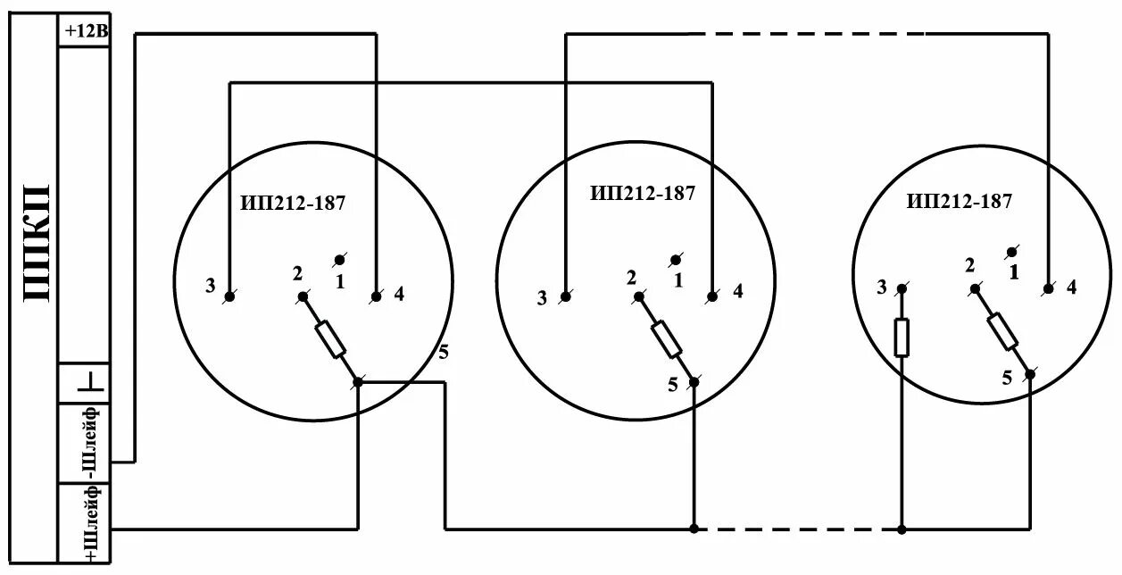 Принцип подключения датчиков ИП 212-187 W3.04 (для подвесного потолка)