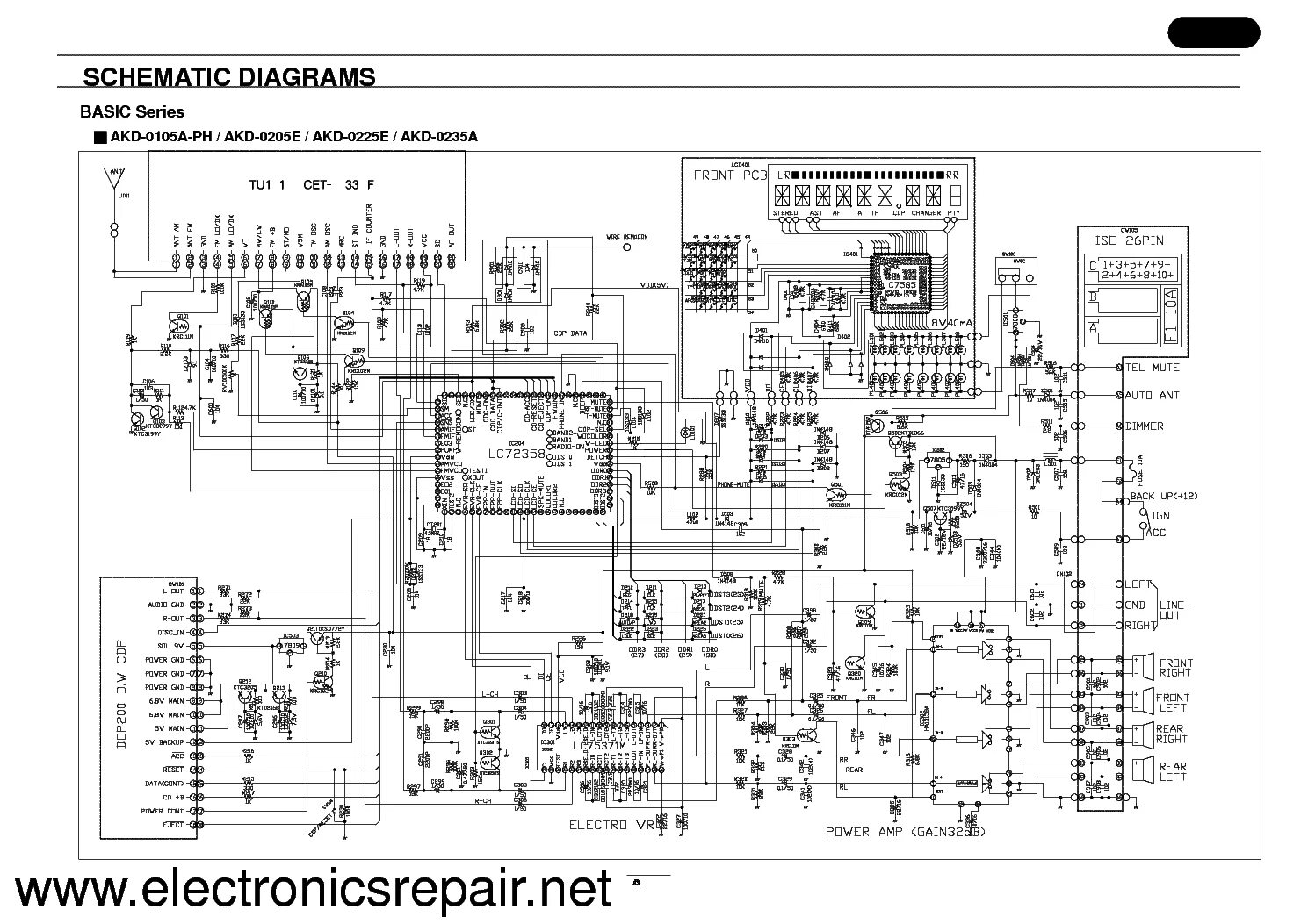 Принципиальная электрическая схема автомагнитолы DAEWOO AGC-5055X SCH Service Manual download, schematics, eeprom, repair info fo