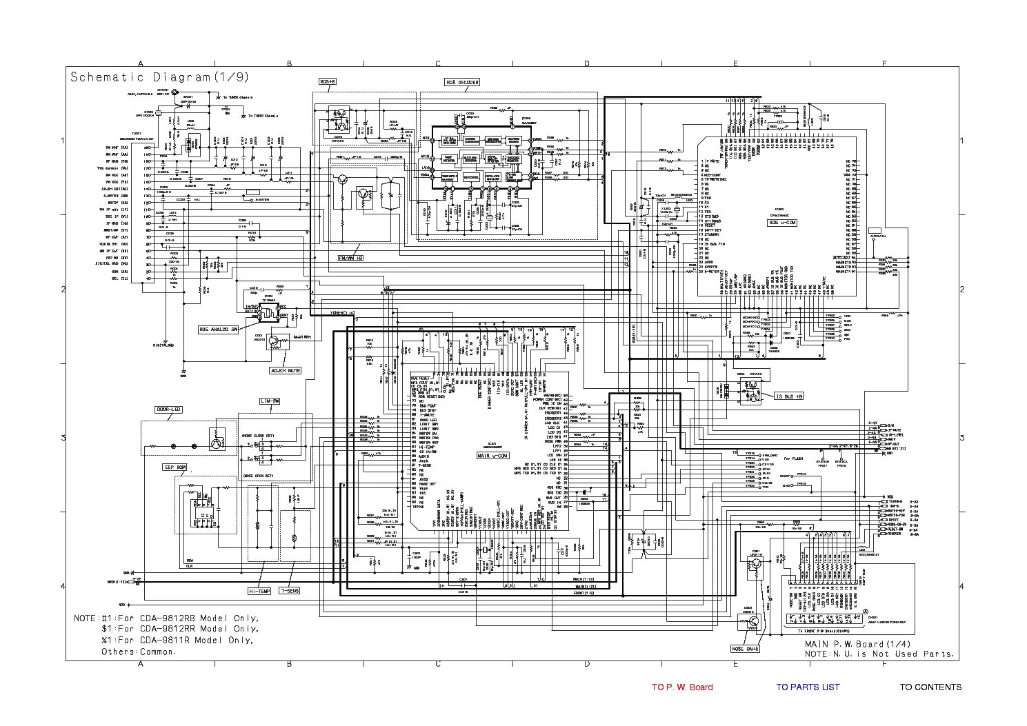 Принципиальная электрическая схема автомагнитолы ALPINE CDA-9812R 9811R SCH Service Manual download, schematics, eeprom, repair i