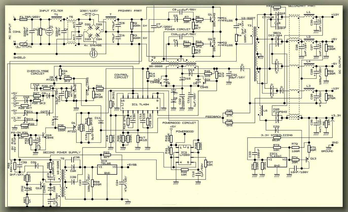 Принципиальная электрическая схема блока ATX БЛОК ПИТАНИЯ - СХЕМА Радиолюбитель, Принципиальная схема, Схемотехника