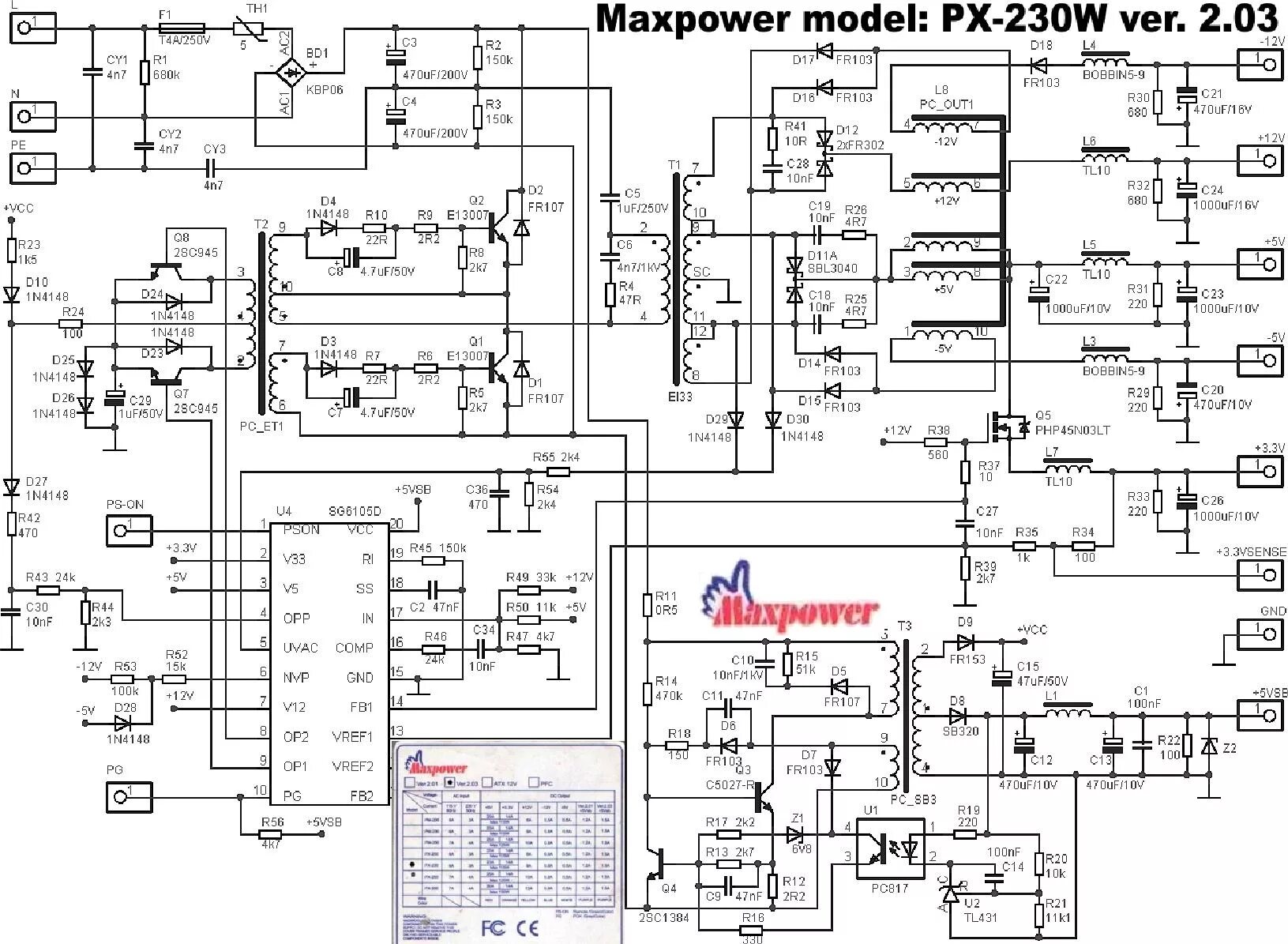 Принципиальная электрическая схема блока Радиолюбительский Портал - ATX Maxpower PX-230w