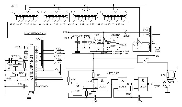 Принципиальная электрическая схема часов OWL (Bagoly) USSR VFD óra meghibásodott Elektrotanya