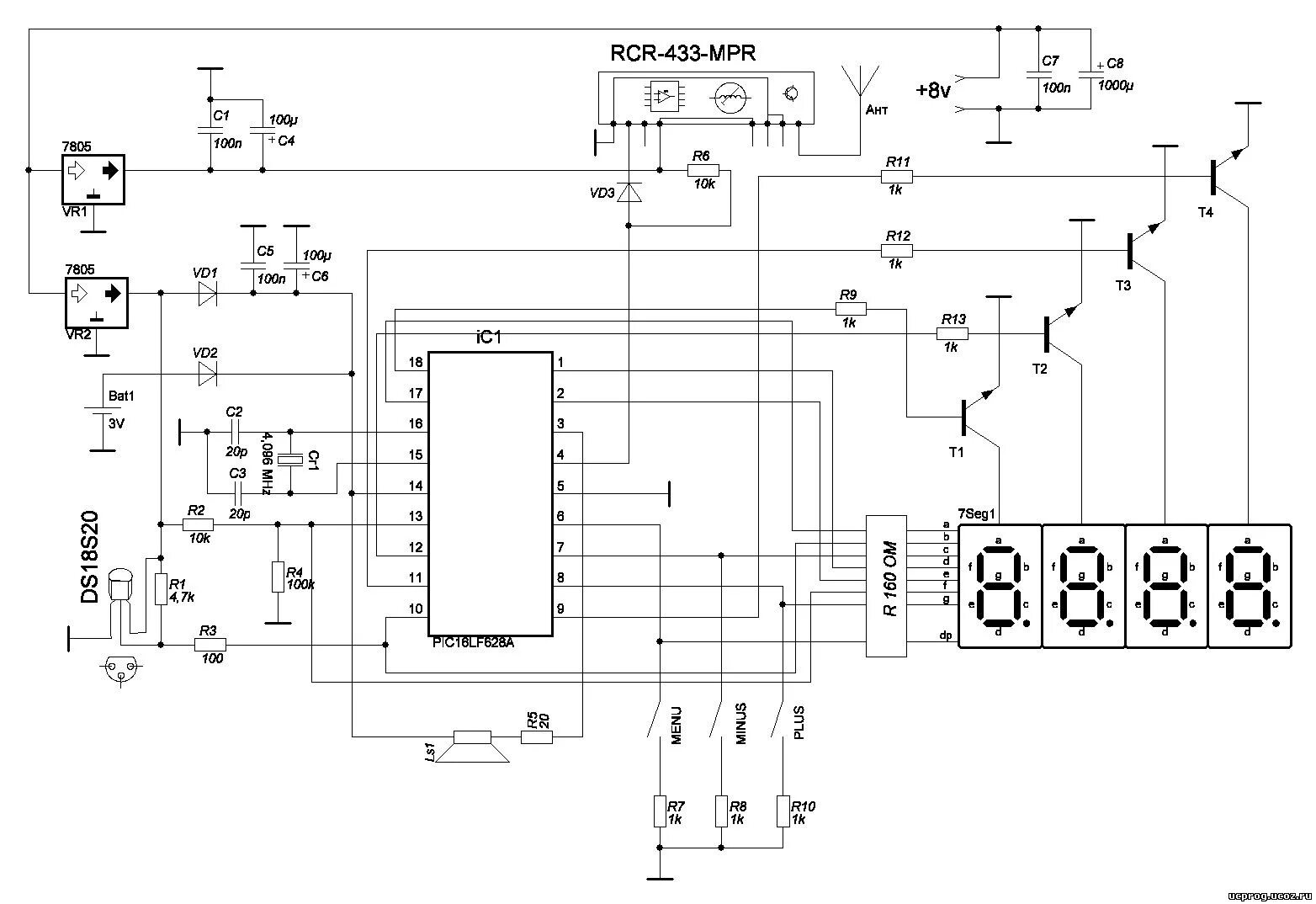 Принципиальная электрическая схема часов 1. Часы-термометр LED с радиодатчиком - Часы - Каталог статей - uCProg