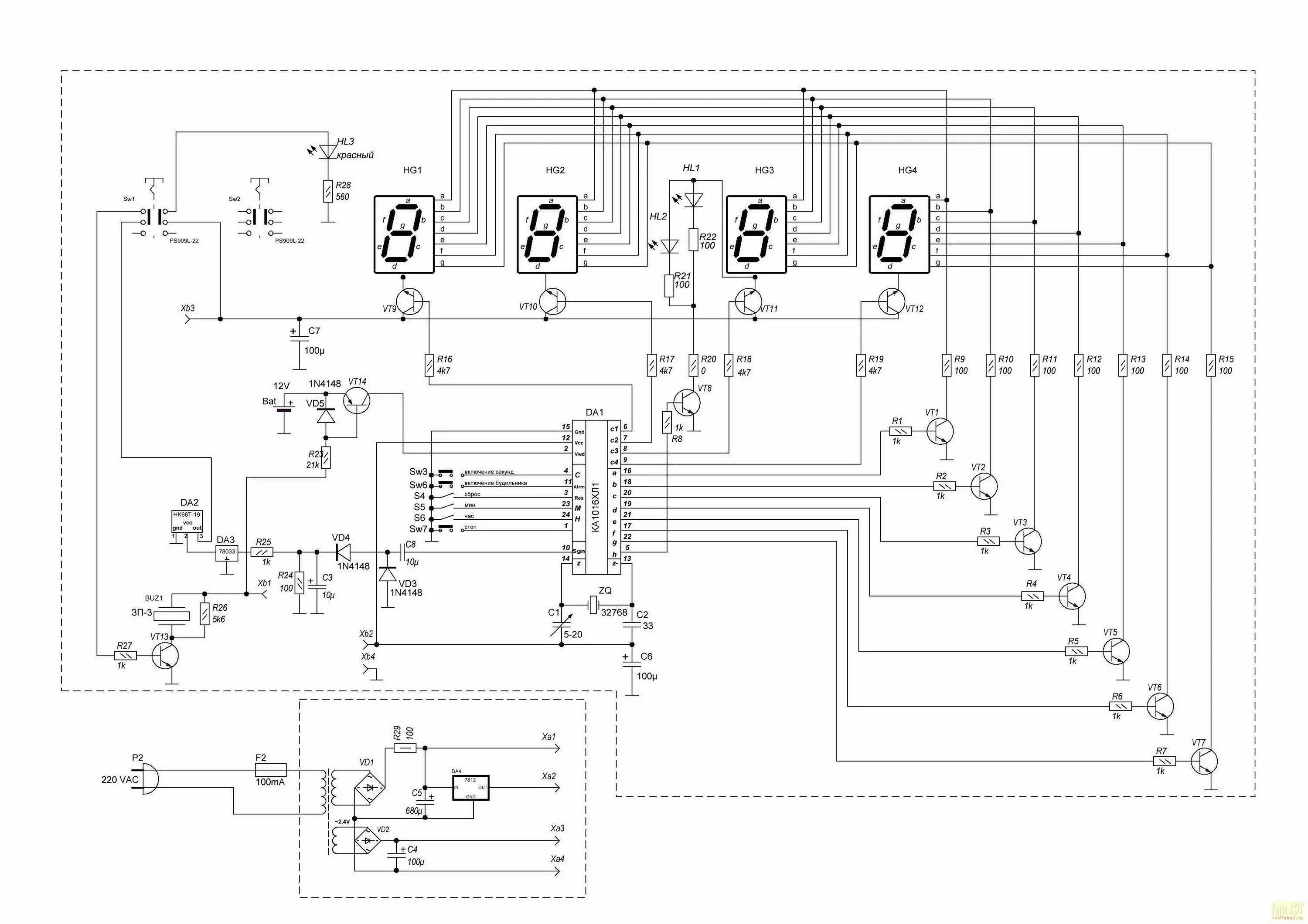 Принципиальная электрическая схема часов Перейти на страницу с картинкой
