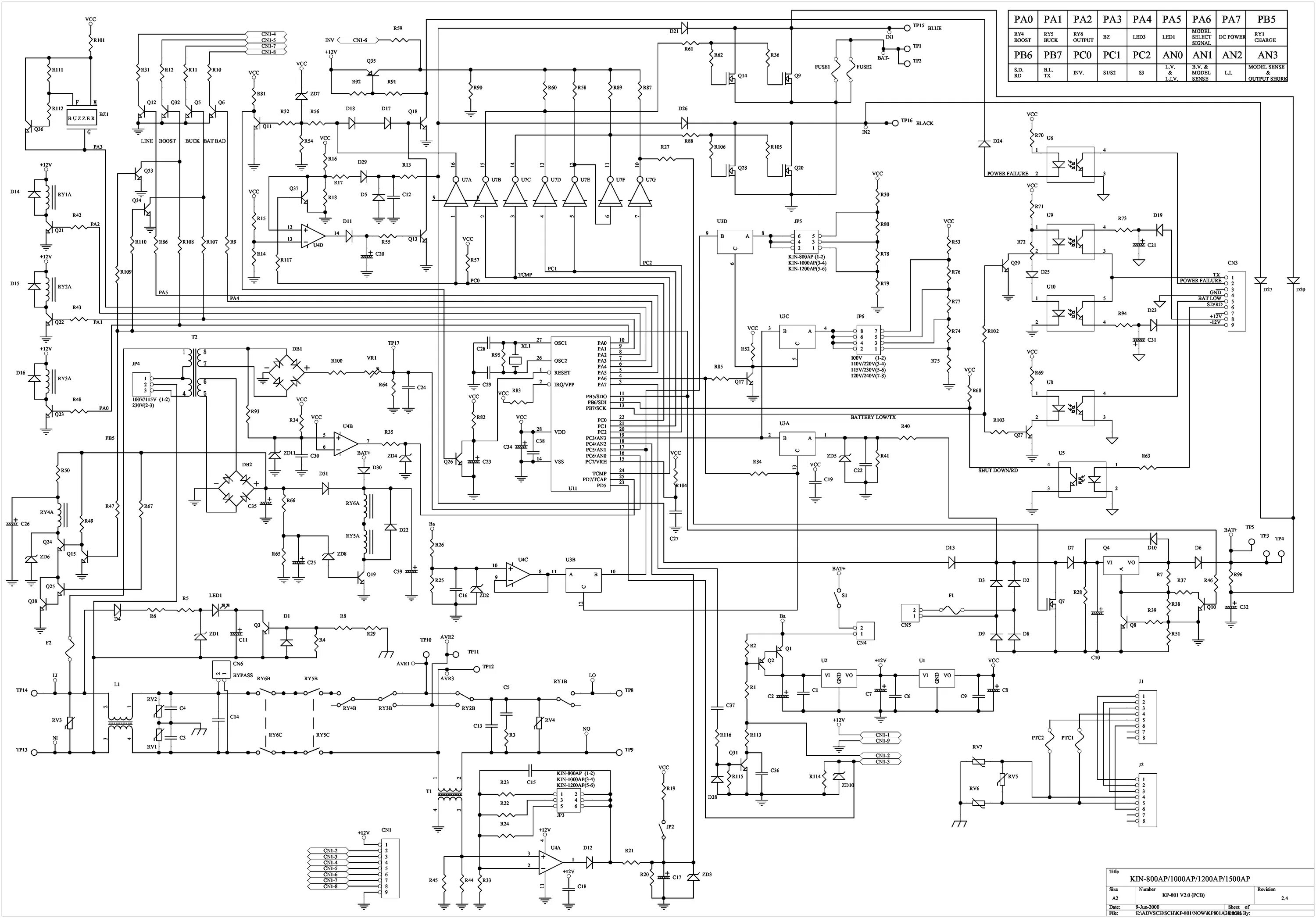 Принципиальная электрическая схема cmu sp1200 ИБП PCM KIN-1000AP: периодически гаснет при переходе на батареи под нагрузкой - 