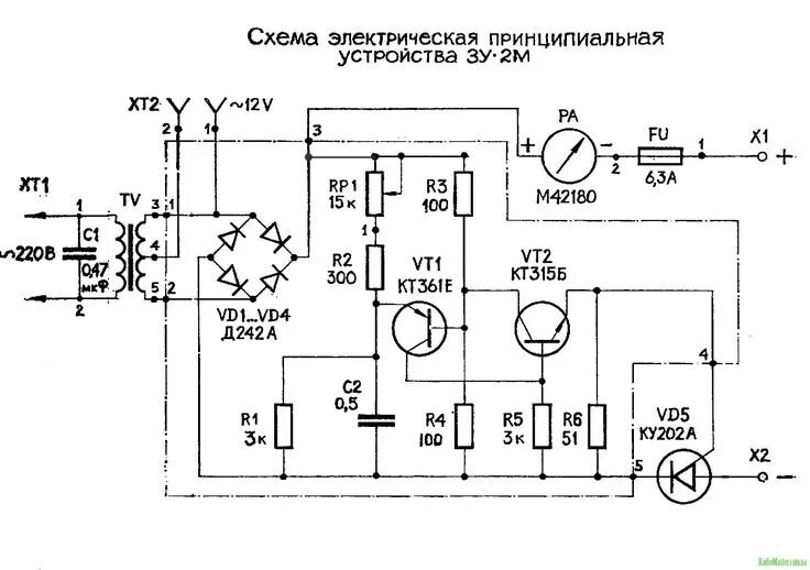 Принципиальная электрическая схема для начинающих Инструкция к зарядному устройству зу Электронная схема, Электроника, Принципиаль