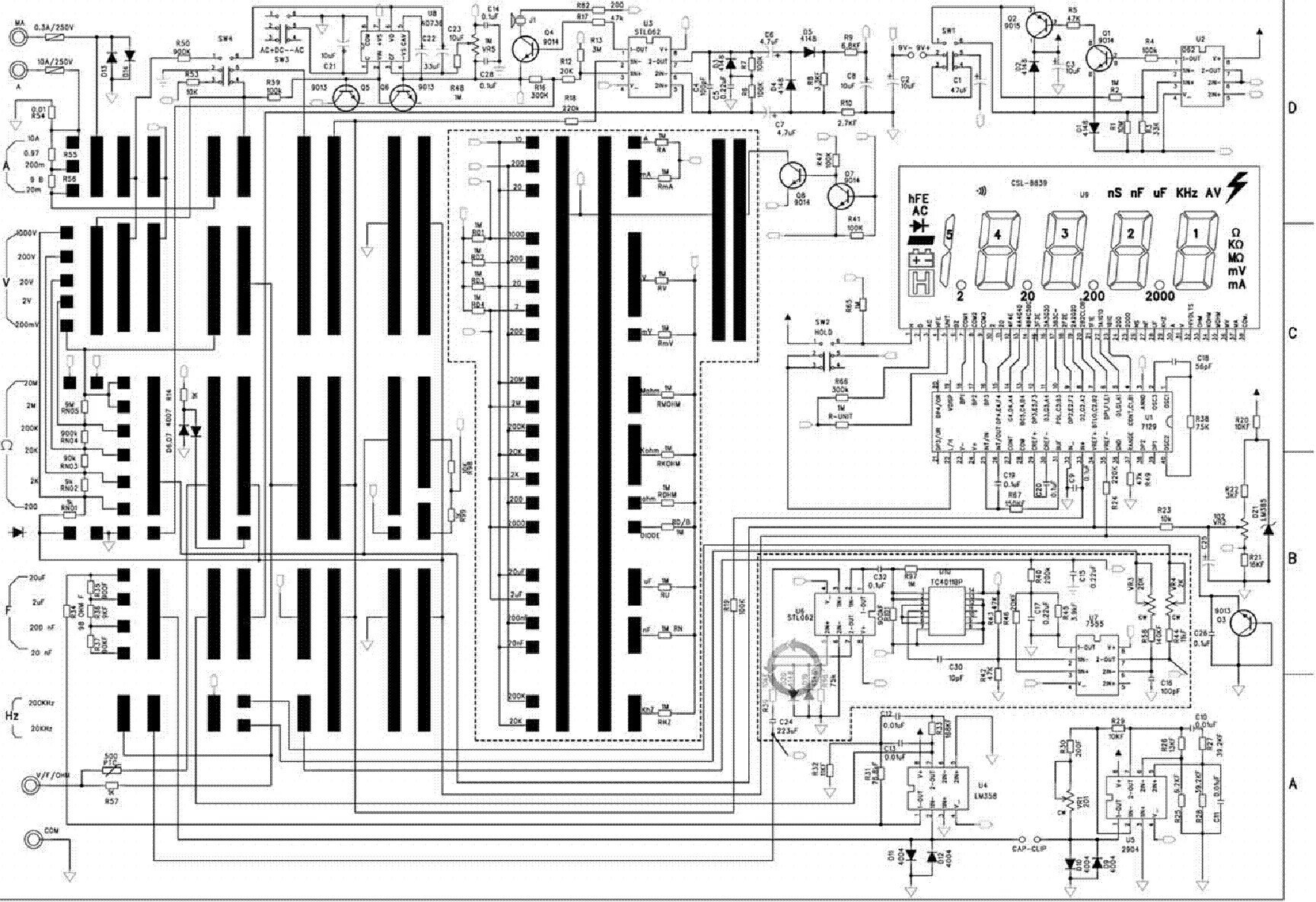 Принципиальная электрическая схема dt9205a MULTIMETER UT56 SCH Service Manual download, schematics, eeprom, repair info for