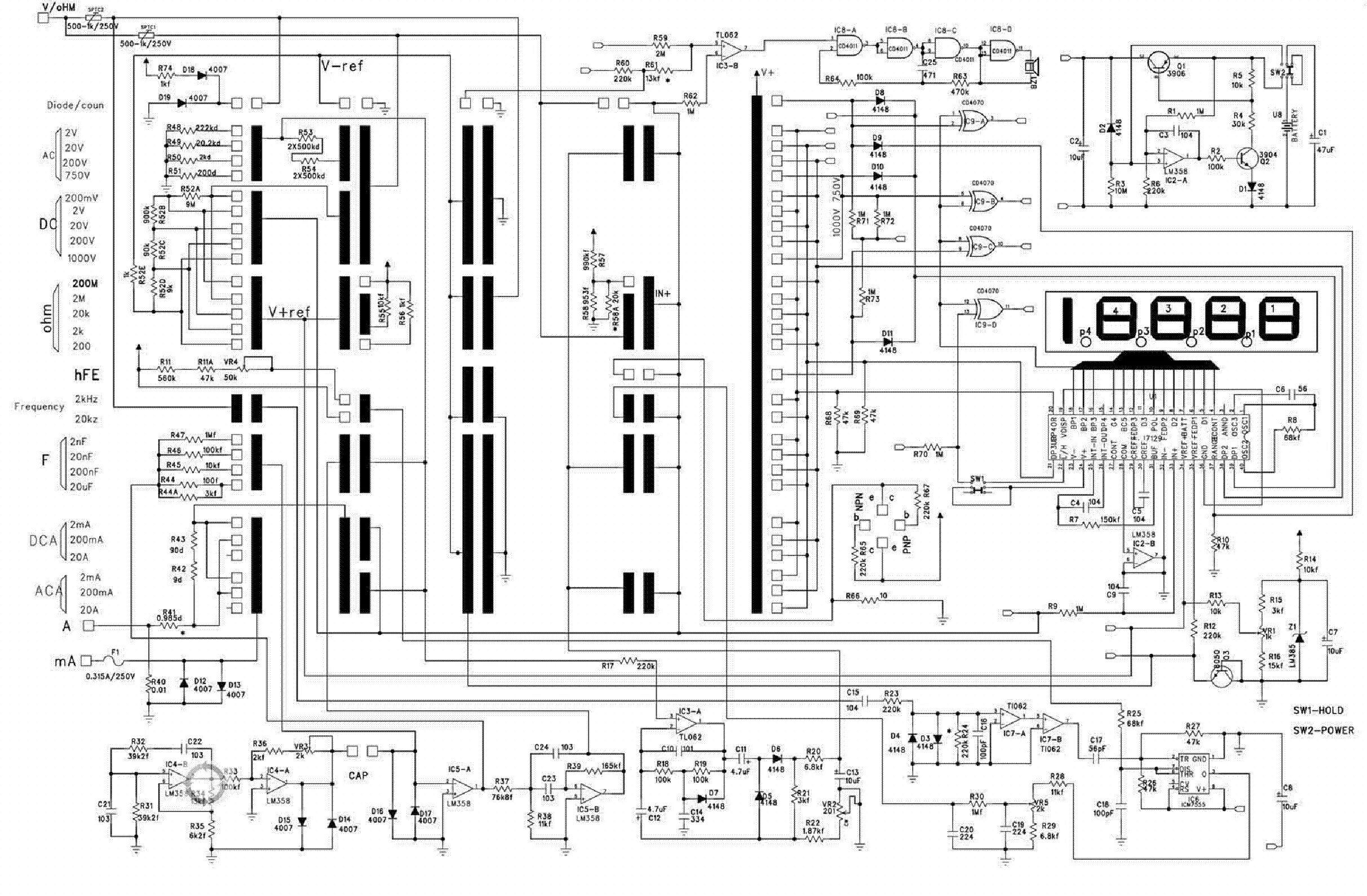 Принципиальная электрическая схема dt9205a MULTIMETER UT39E SCH Service Manual download, schematics, eeprom, repair info fo