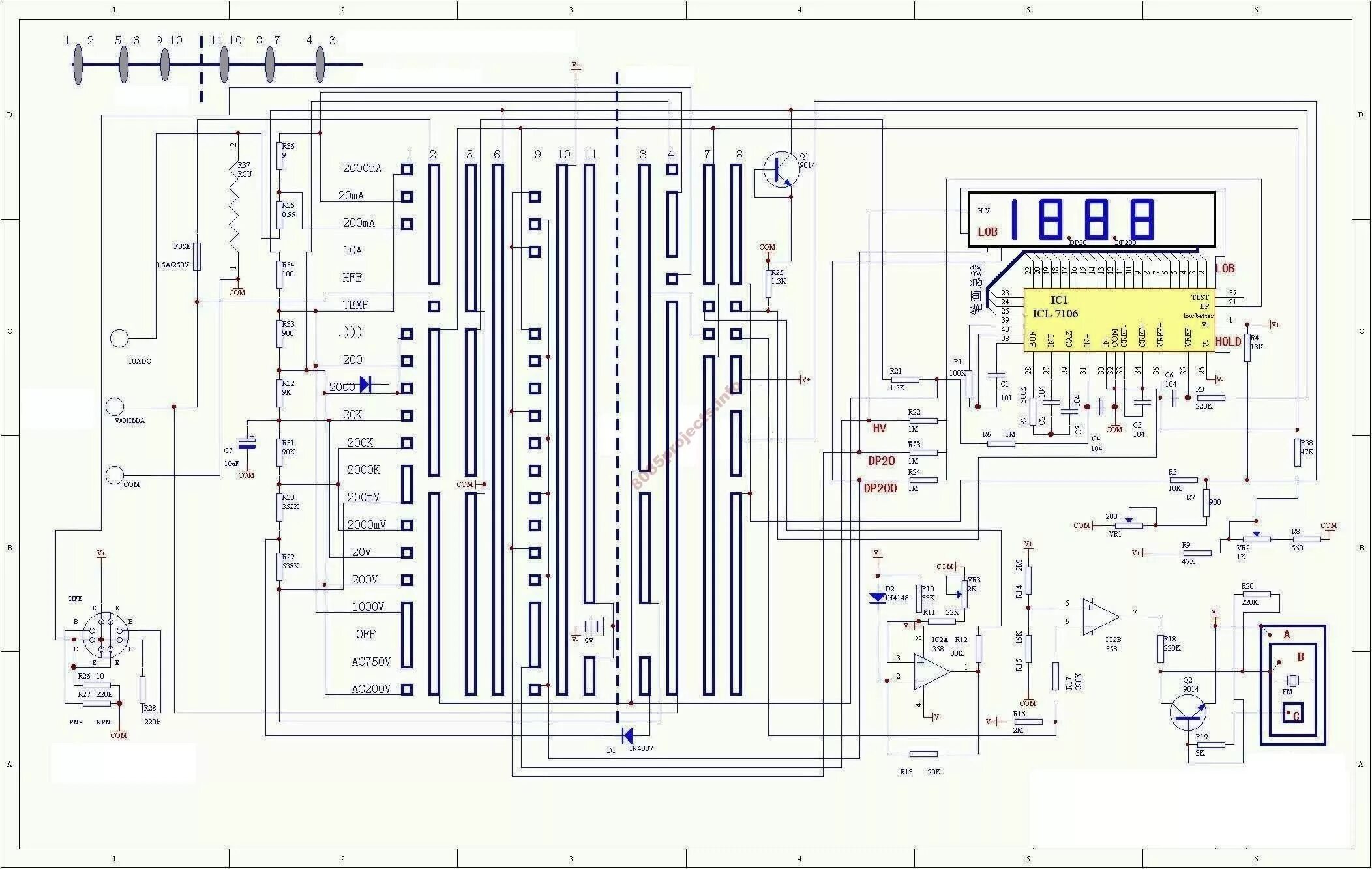 Принципиальная электрическая схема dt9205a Форум РадиоКот * Просмотр темы - Мультиметр DT830, DT832, DT838