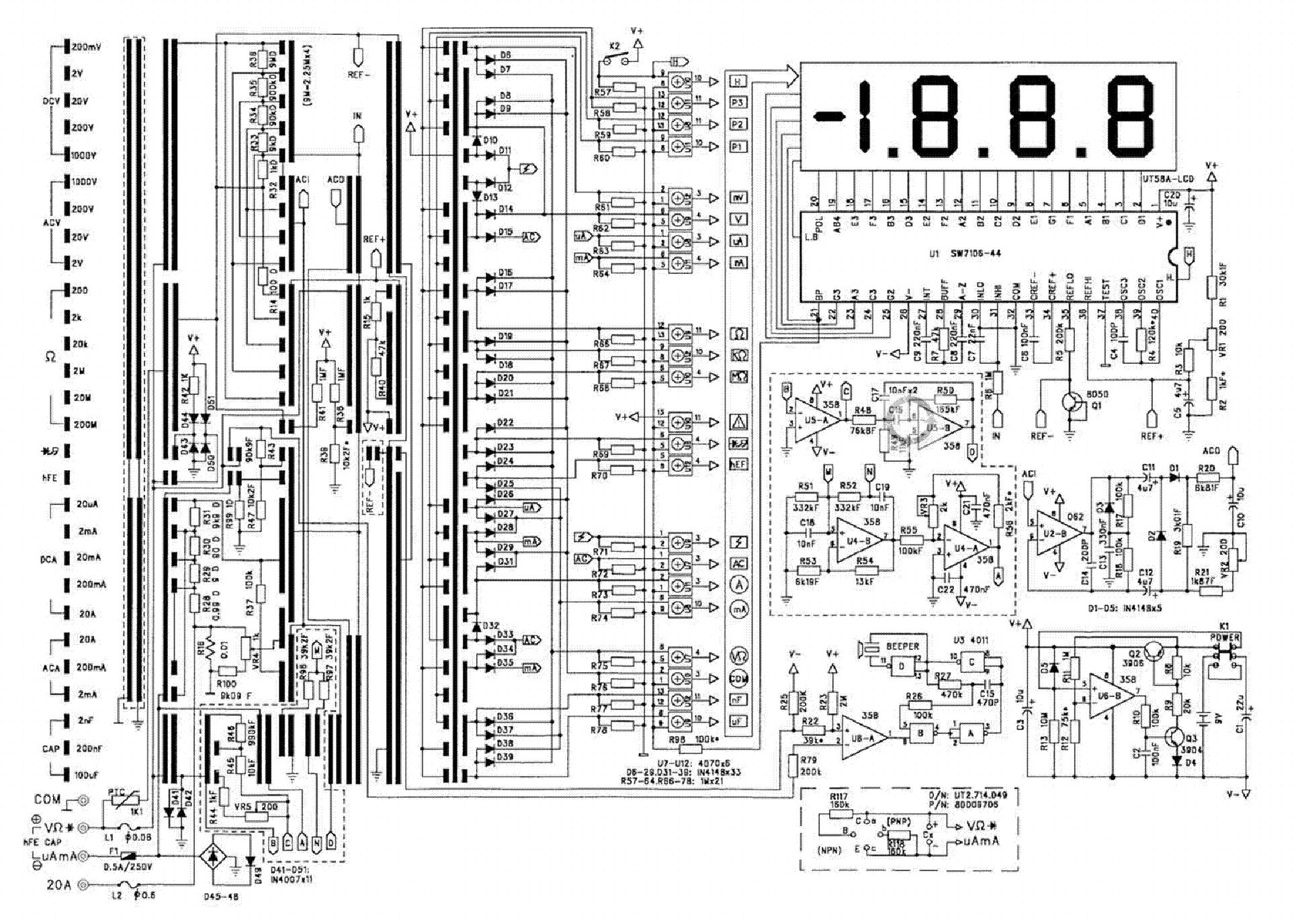 Принципиальная электрическая схема dt9205a MULTIMETER UT56 SCH Service Manual download, schematics, eeprom, repair info for