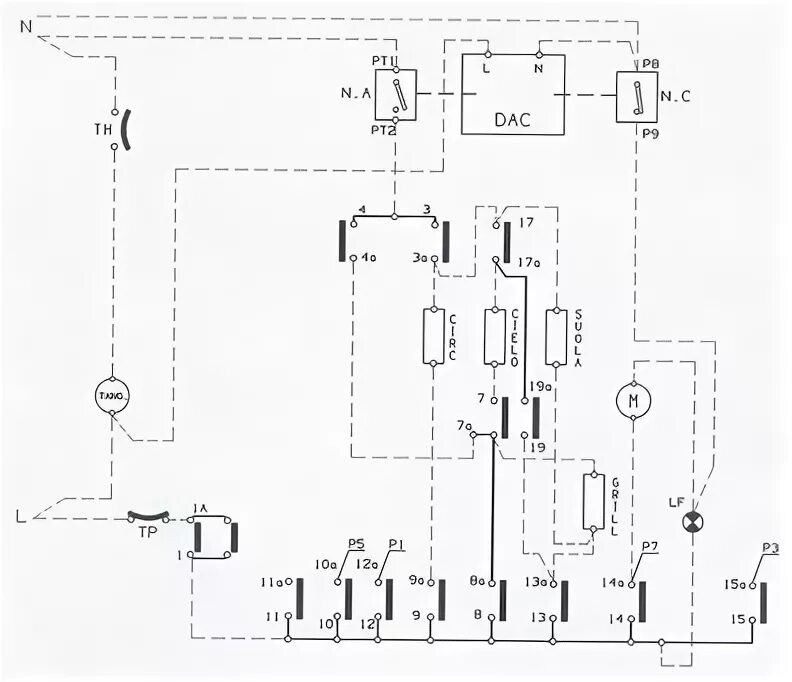 Принципиальная электрическая схема духового шкафа Дух.шкаф ARISTON FO 87 C.2 Не вкл реж.приготовления