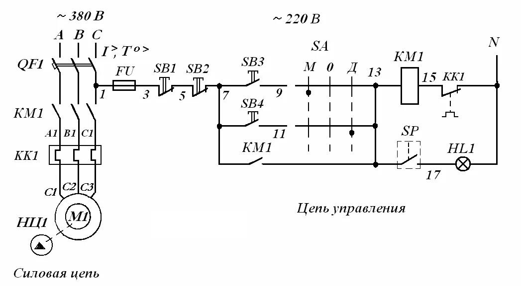 Принципиальная электрическая схема электродвигателя Реле максимального тока