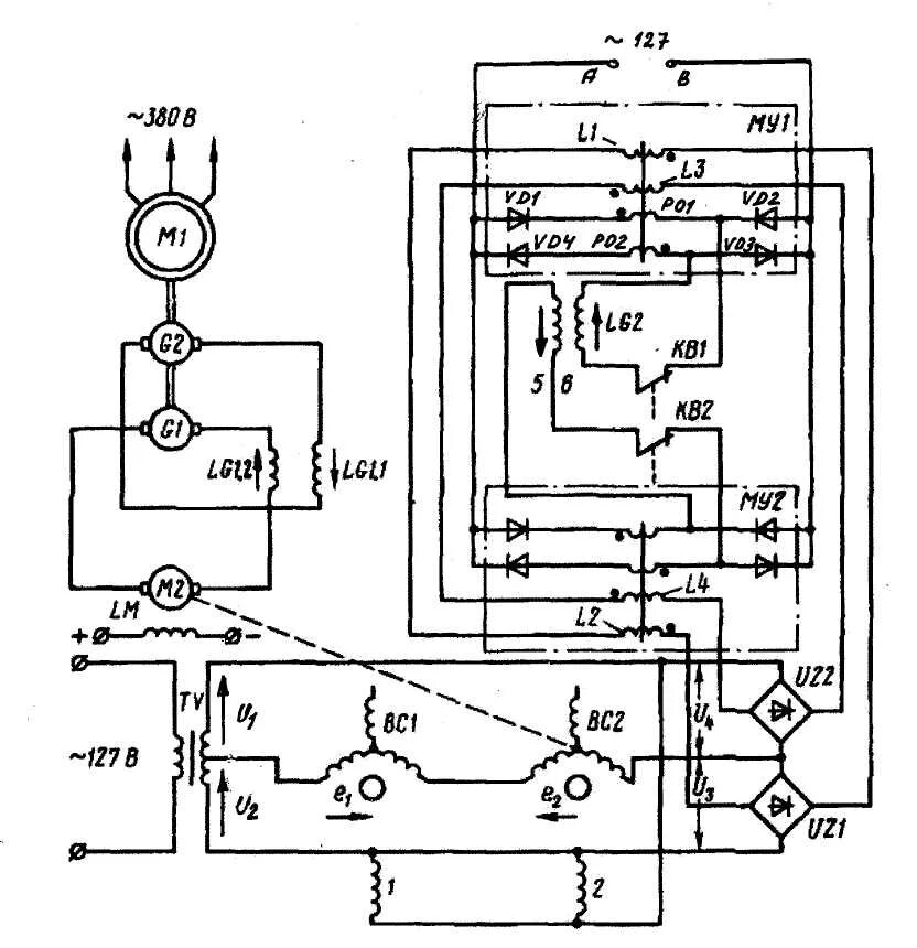 Принципиальная электрическая схема электропривода Работа схемы