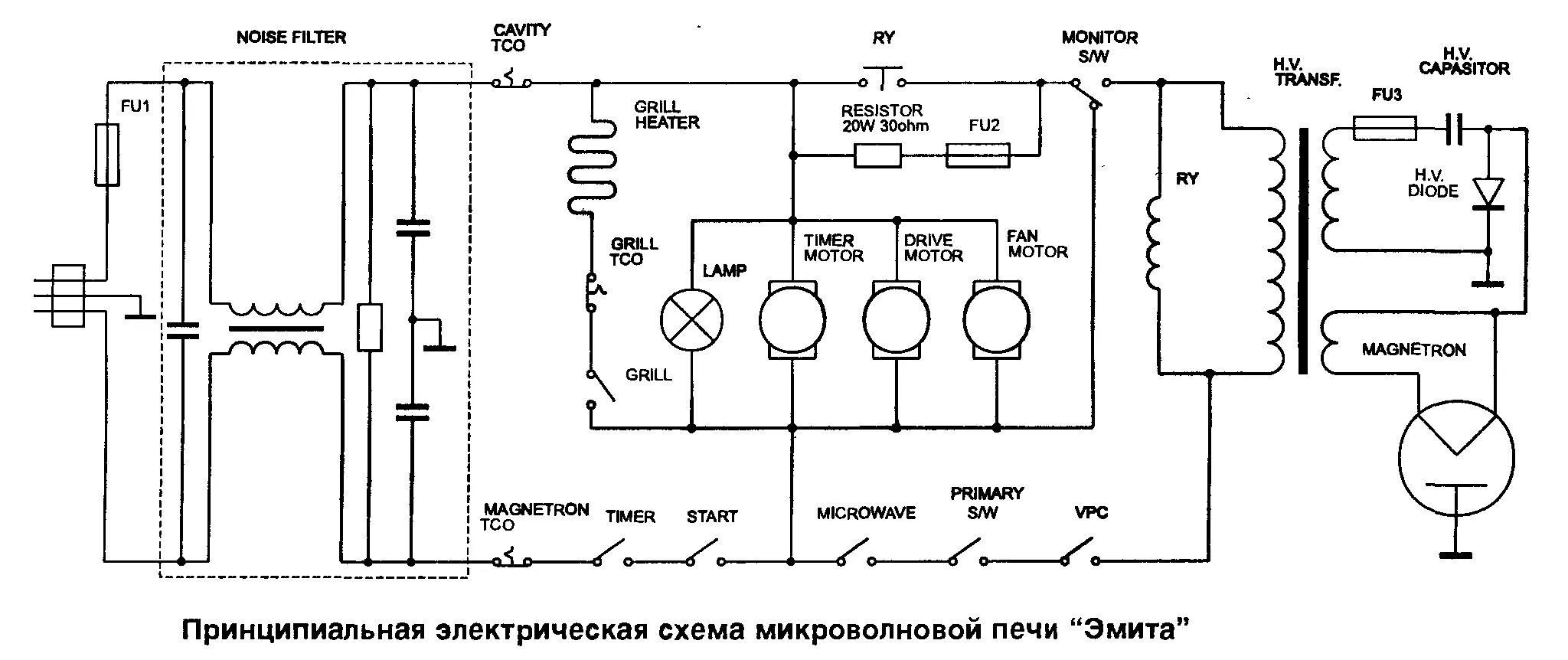 Принципиальная электрическая схема фэ 2000э Микроволновая печь "Эмита" (с грилем), "Юкон"