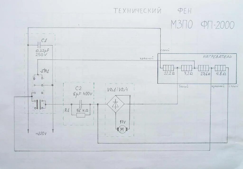 Принципиальная электрическая схема фена интерскол Как сделать строительный фен своими руками: инструкция