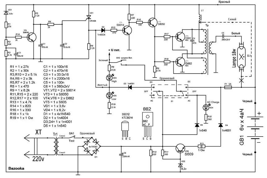 Принципиальная электрическая схема фонаря фонарик на светодиодах