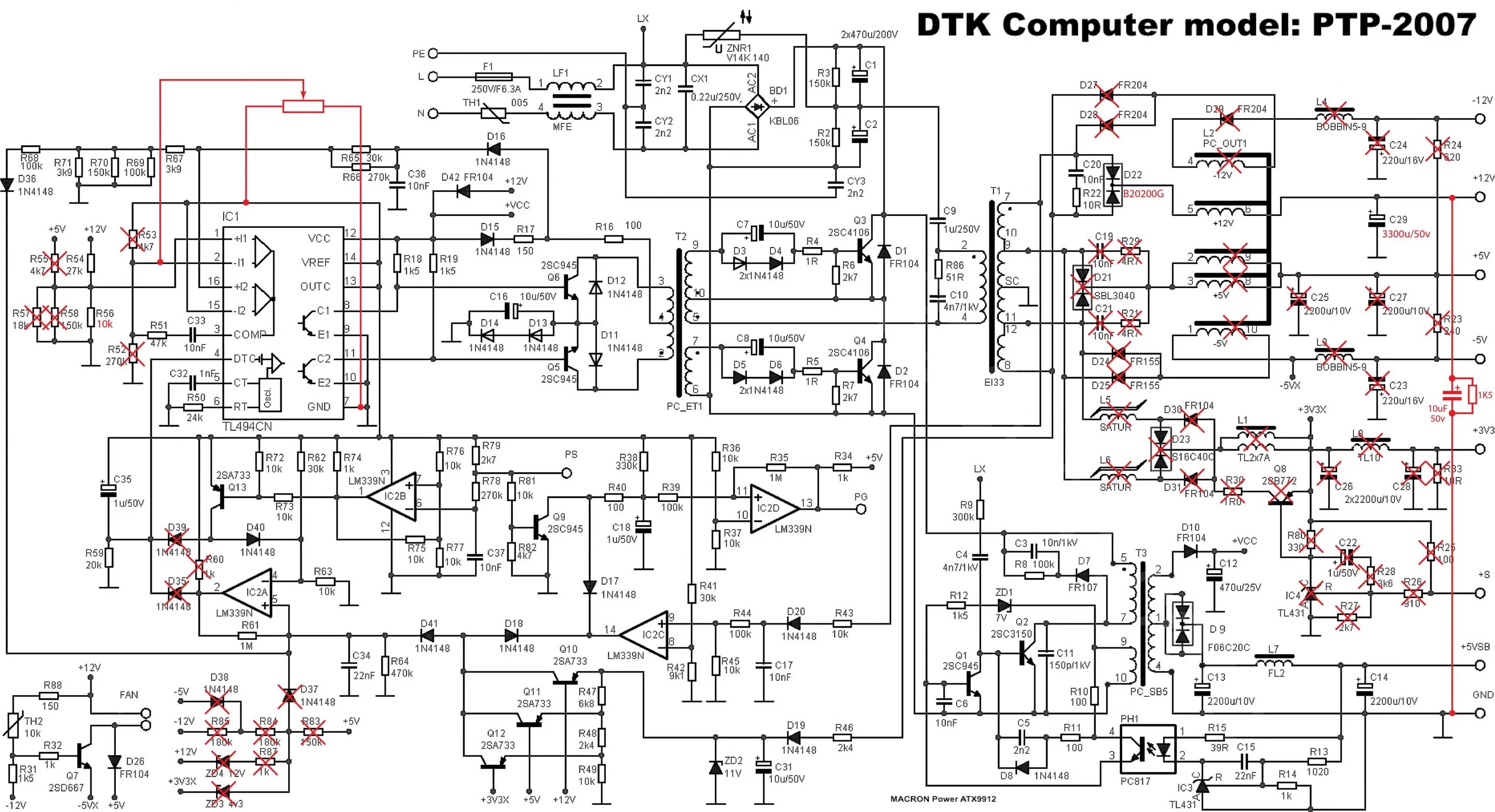 Принципиальная электрическая схема inv32s12m rev0 5 Форум РадиоКот :: Просмотр темы - Нужен совет в переделке БП ATX TL494CN+LM339N