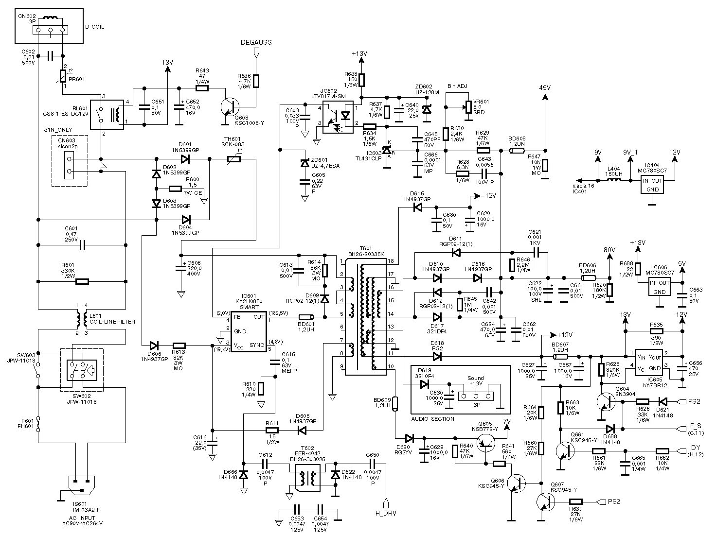 Принципиальная электрическая схема inv32s12m rev0 5 Схемотехника и типовые неисправности источников питания мониторов SAMSUNG