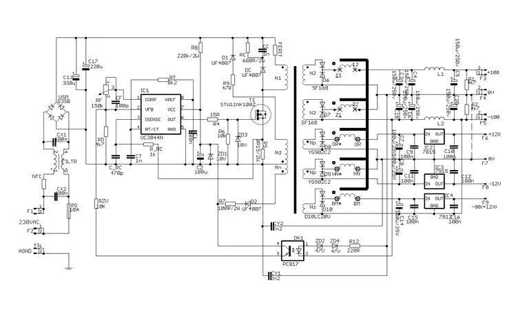 Принципиальная электрическая схема inv32s12m rev0 5 2X100V 500W Audio Amplifier SMPS Power Supply