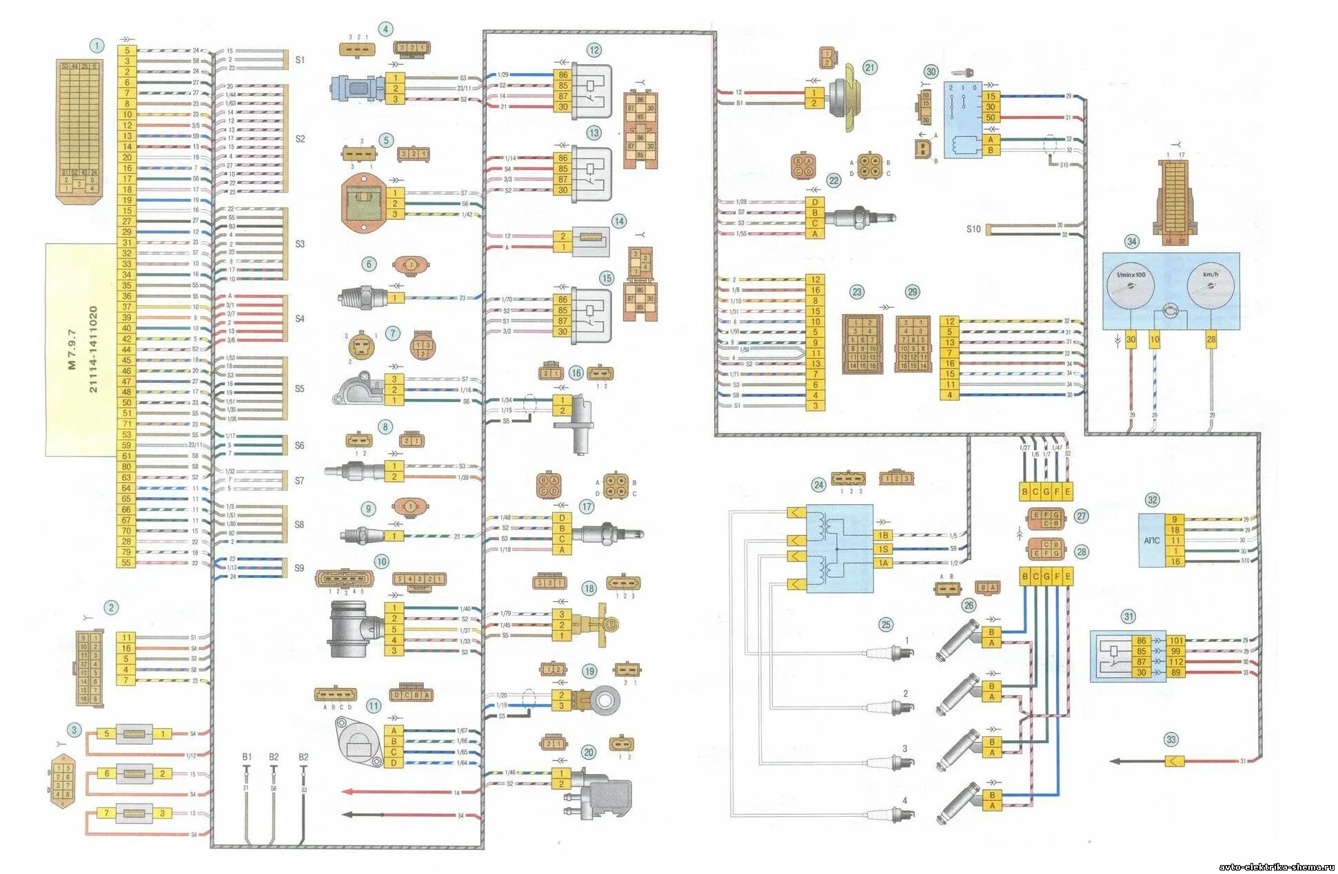 Принципиальная электрическая схема калина Схема электрооборудования автомобилей ВАЗ-11183 Kalina