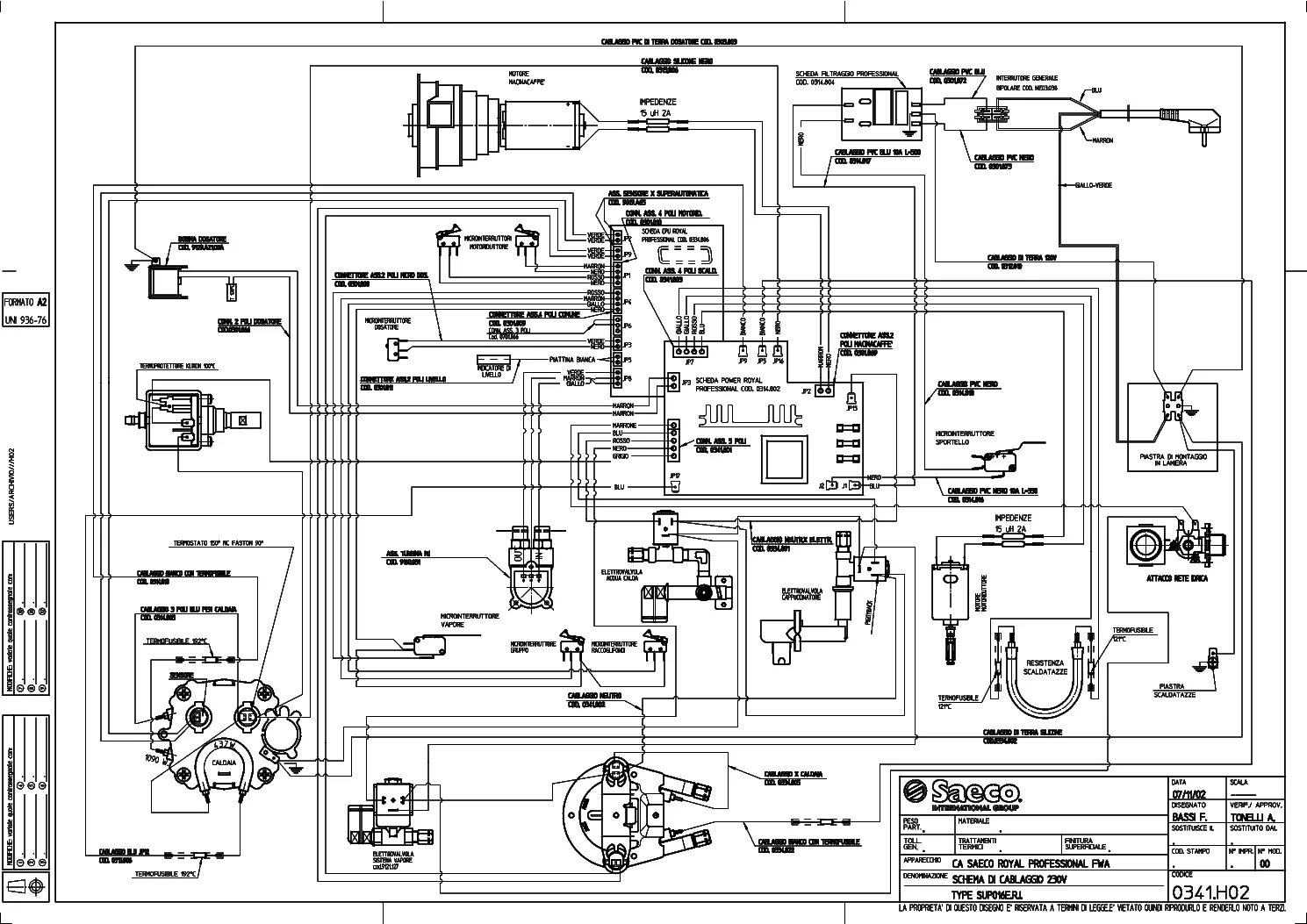 Принципиальная электрическая схема кофемашины SAECO ROYAL COFFEE BAR Service Manual download, schematics, eeprom, repair info 