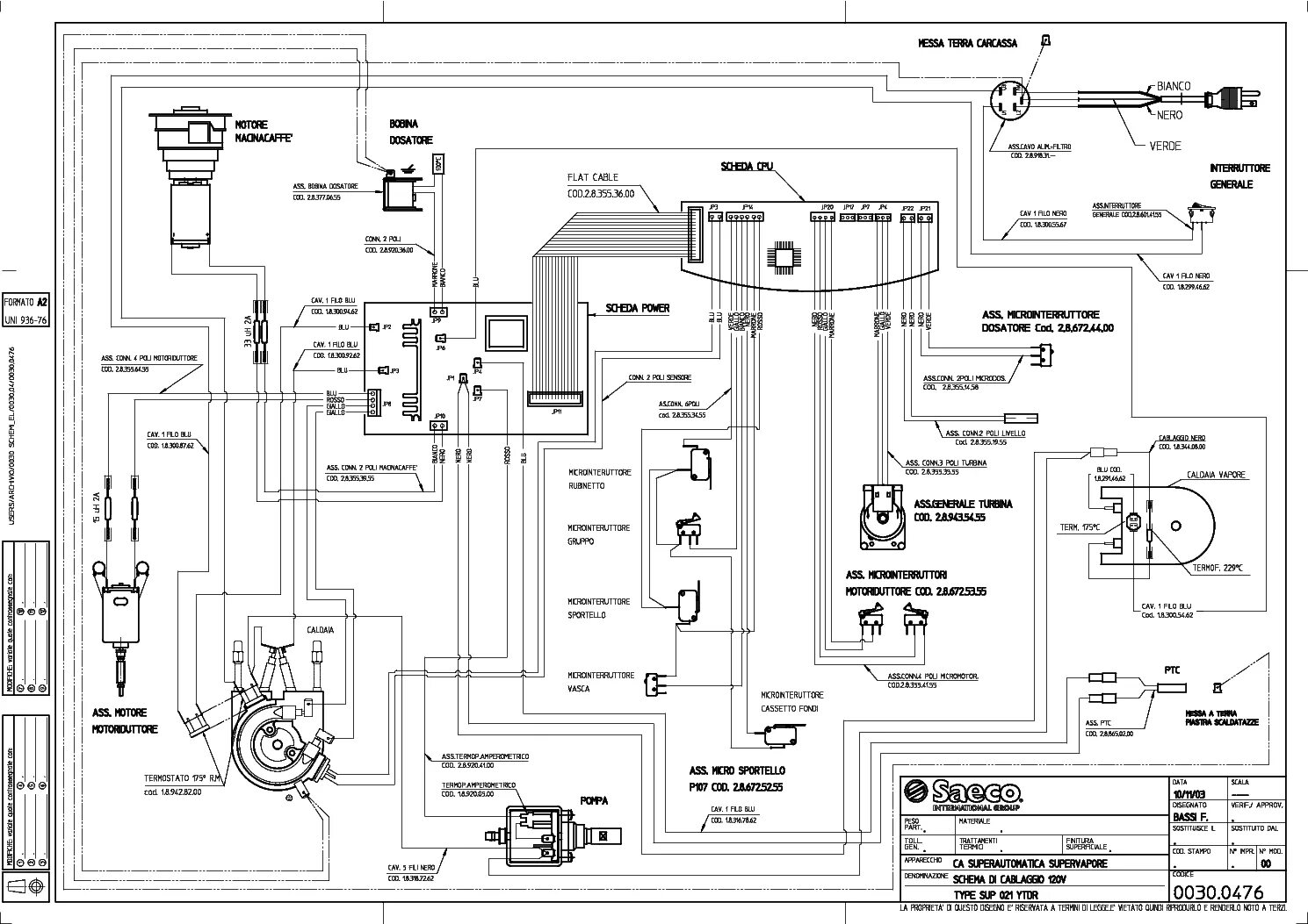 Принципиальная электрическая схема кофемашины SAECO SYNTIA CLASS-DGT SM Service Manual download, schematics, eeprom, repair in