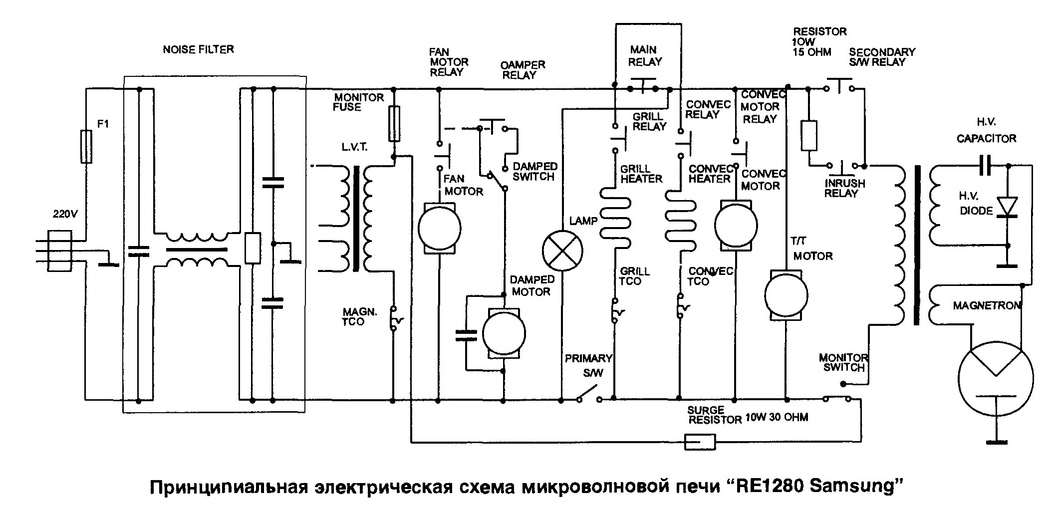 Принципиальная электрическая схема ледогенератора Микроволновая печь "Samsung RE1280"