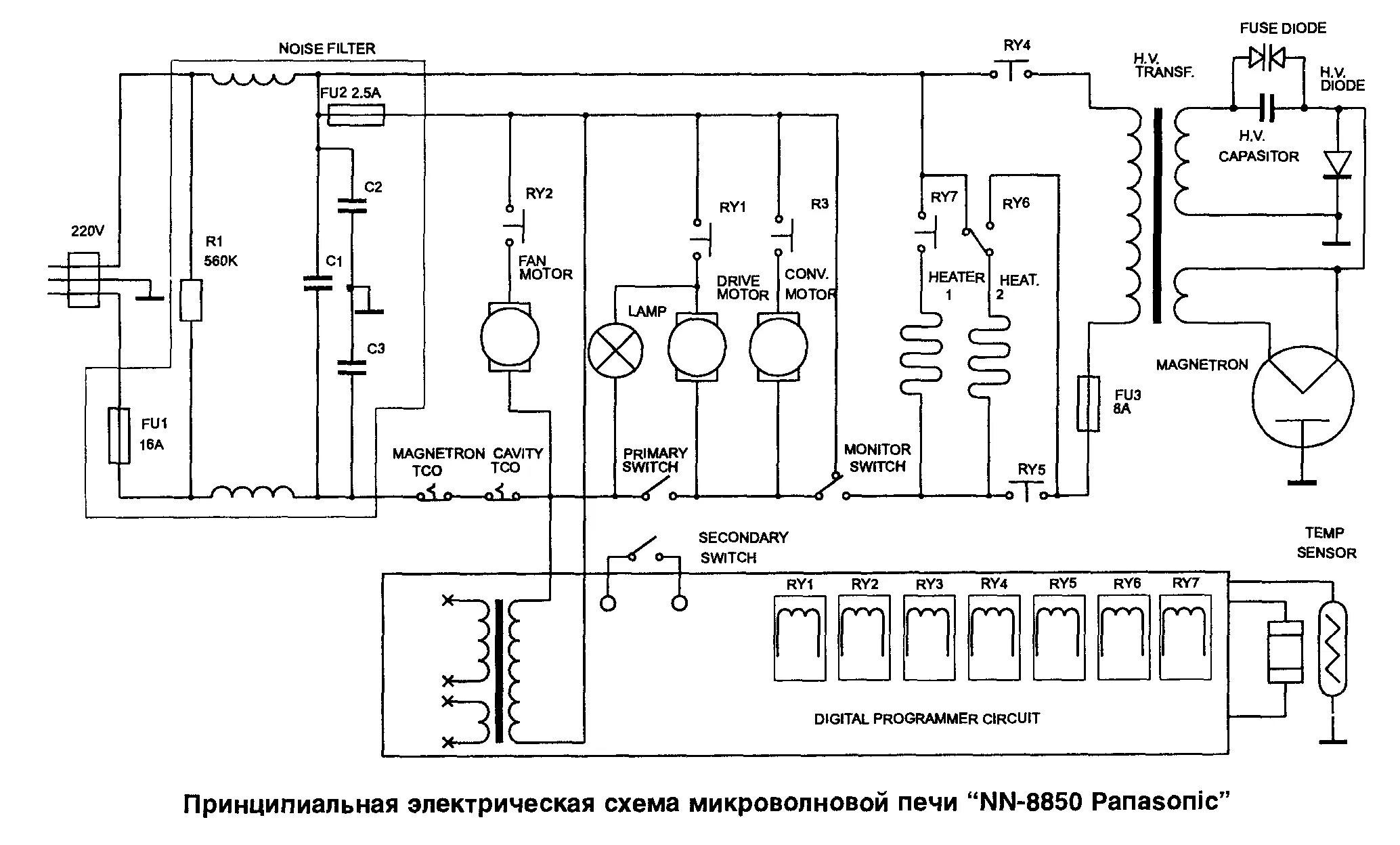 Принципиальная электрическая схема ледогенератора Микроволновая печь " Panasonic NN8850"