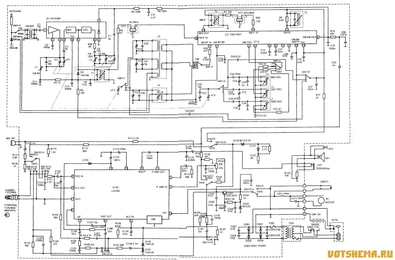Принципиальная электрическая схема магнитофона lg 735h Схема магнитолы Sharp QT-100Z " Вот схема! - Электронные схемы