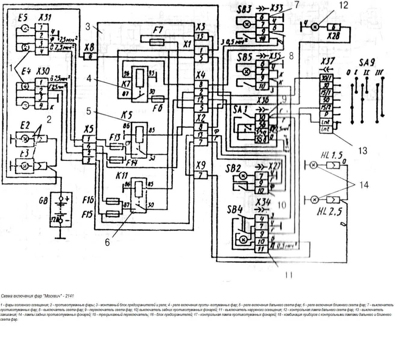 Принципиальная электрическая схема москвич 2141 Схема поворотников москвич 2141