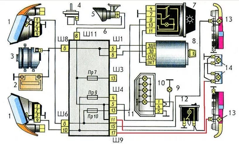 Принципиальная электрическая схема москвич 2141 Установка реле контроля исправности ламп - Москвич 2141, 1,5 л, 1990 года тюнинг