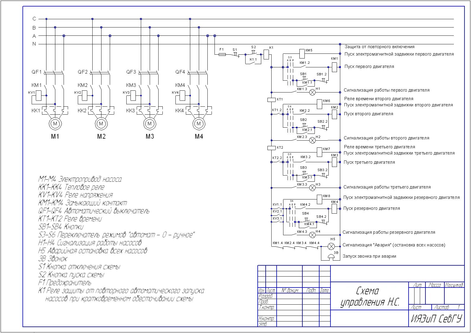 Принципиальная электрическая схема насосной станции Схема управления насосной станцией