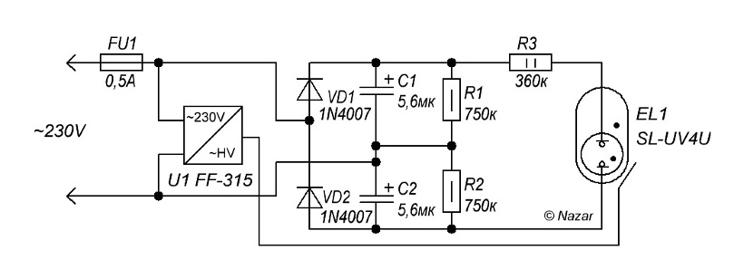 Принципиальная электрическая схема ночника cz 1чижик Улучшенная схема ночника на лампе SL-UV4U - Электроника, самоделки - Nazar - Уча