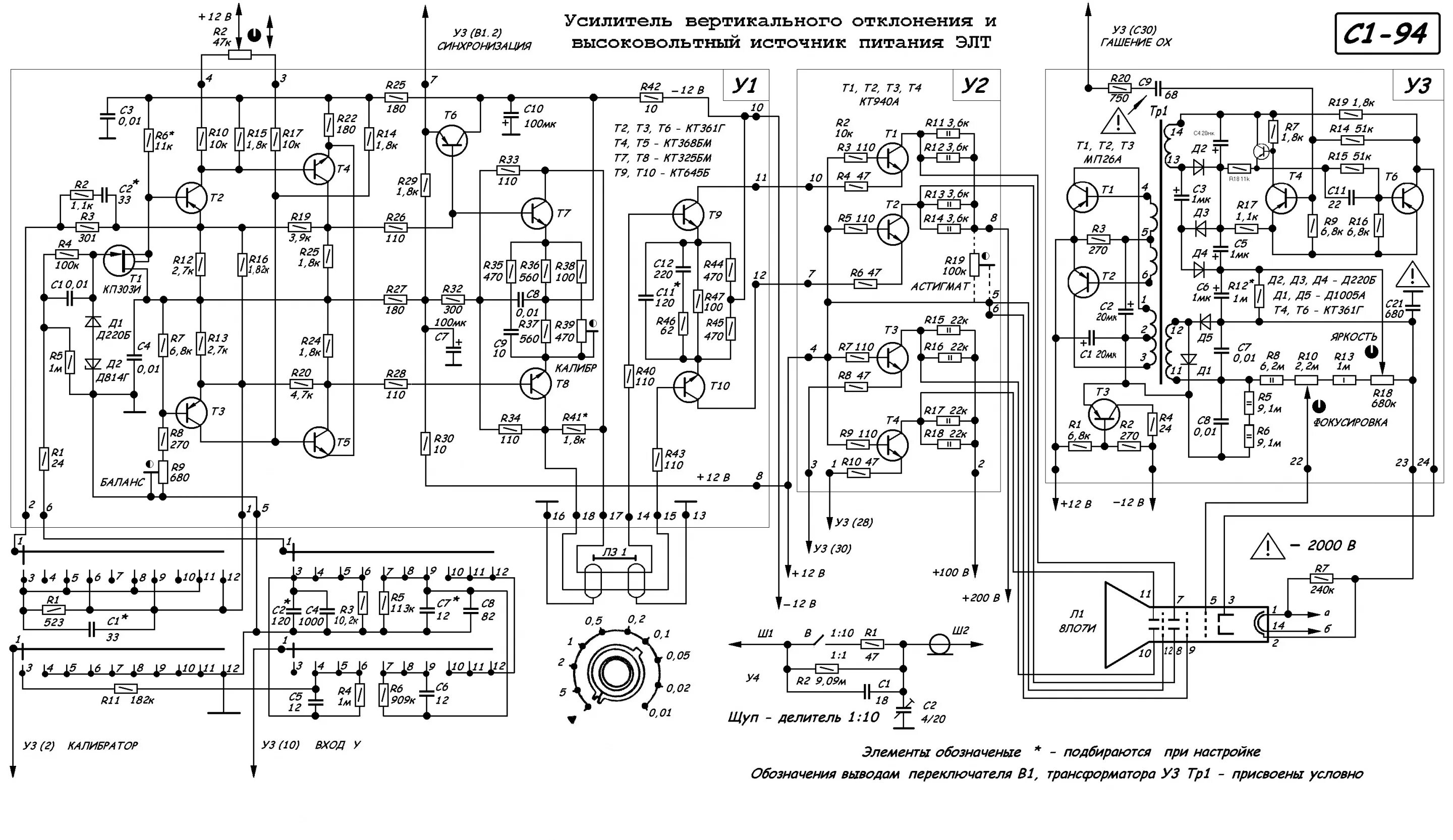 Принципиальная электрическая схема осциллографа Форум РадиоКот * Просмотр темы - Ремонт осциллографа с1-94